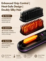 Brosse lissante portable sans fil à chargement USB, peigne chauffant à revêtement céramique, outil de coiffage ionique anti-frisottis 4