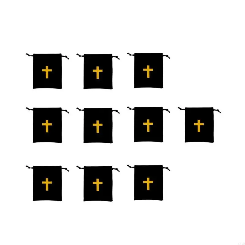 X7XD 10pcs Velvets Rosary Pouches Velvets Drawstring Bags With CrossesDesigns Rosary Bags For Jewelry Lover Travelers