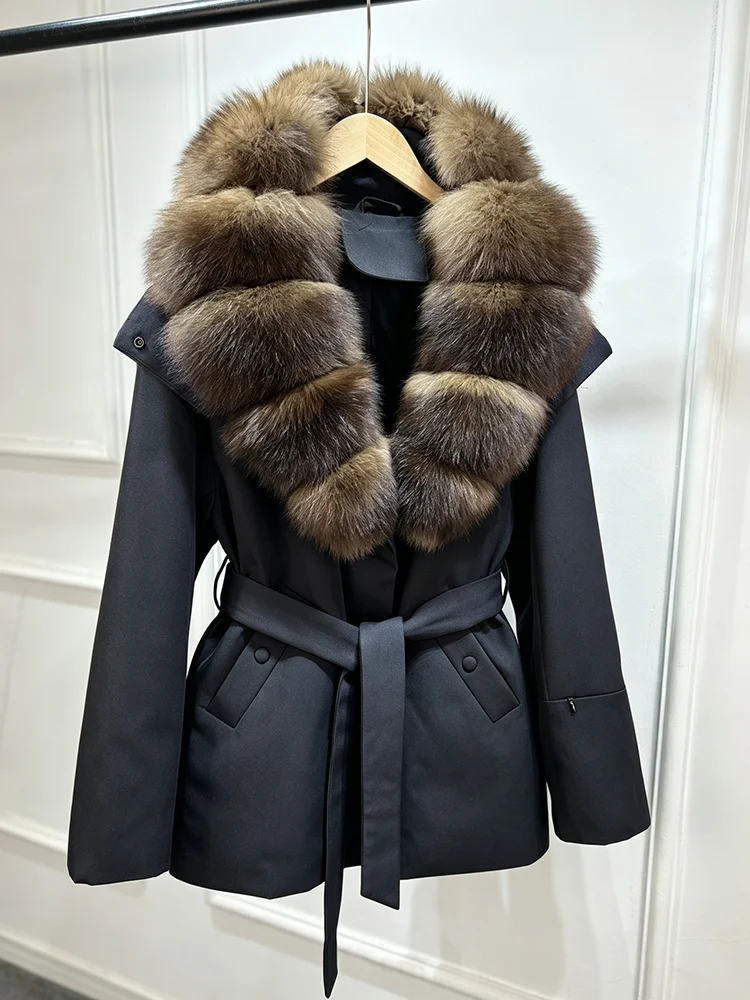 Janveny Luxury Women's Winter Down Jacket 2026 New Large Natural Real Fox Fur Cuff 90% White Duck Down Coat Female Feather Parka