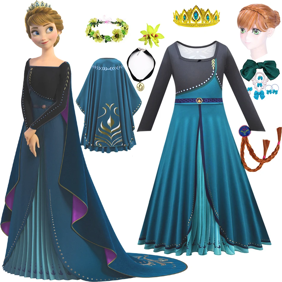 Frozen 2 Anna Coronation Dress Girl Princess Costume Cosplay Bambini Stampa 3D Elsa E Anna Abiti Da Gioco Di Ruolo Con Mantello