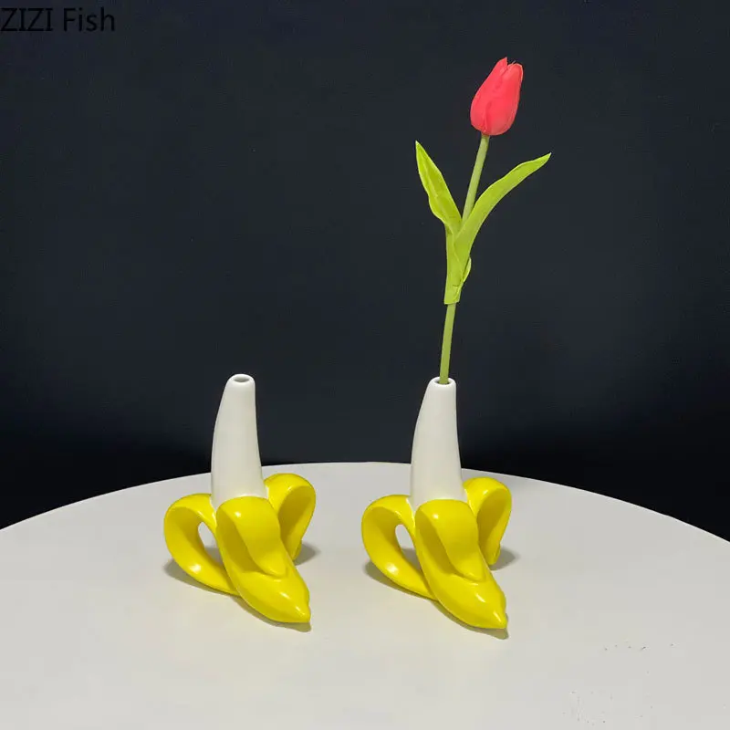 Simulated Banana Ceramic Vase Flower Pots Desk Decoration Artificial Flowers Decorative Floral Arrangement Banana Shape Vases 3