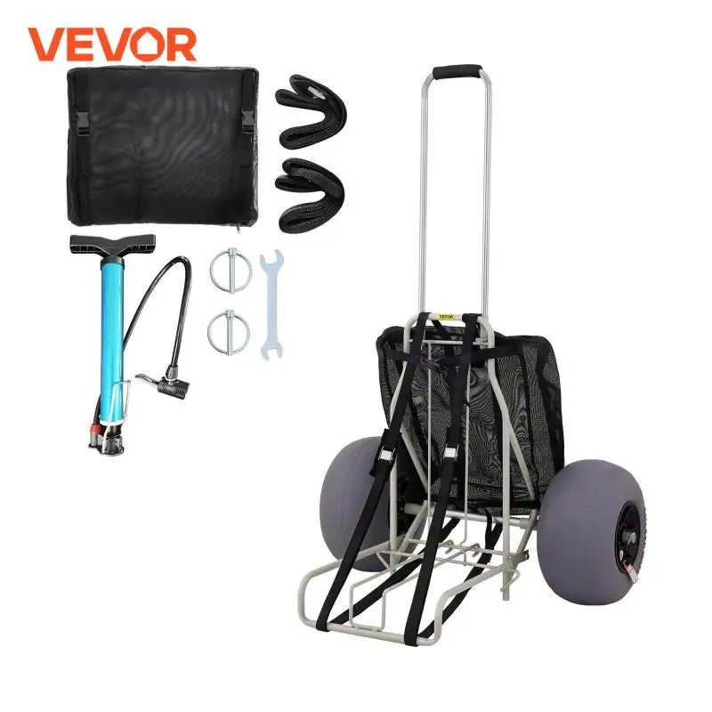 VEVOR Beach Carts for Sand with 13" TPU Balloon Wheels 165 LBS Loading Folding Sand Cart Aviation Aluminum Cart for Picnic