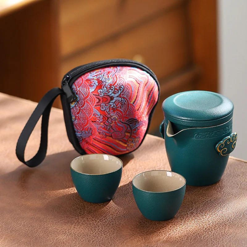 Travel Ceramic Tea Pot Set with Tea Infuser 1 Pot 2 Mini Cup Chinese Gung  Fu Teacup Portable Bag for Home Office Outdoor Picnic
