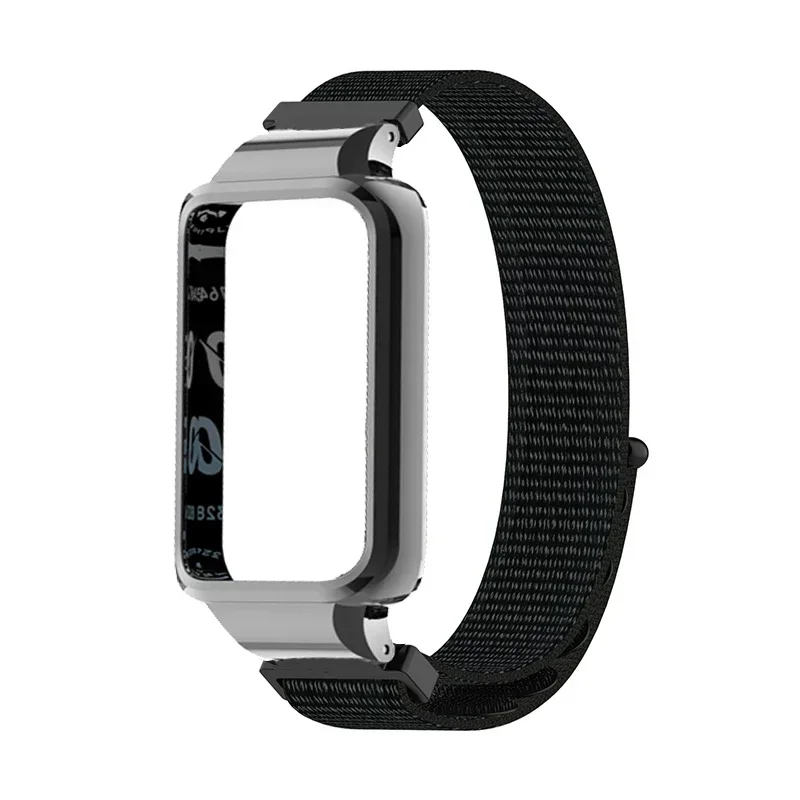 Nylon Watchband with Metal Protective Shell Cover - Durable Strap Case Protector and Bracelet