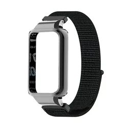 Nylon Watchband with Metal Protective Shell Cover - Durable Strap Case Protector and Bracelet for Honor Band 9 (Black)