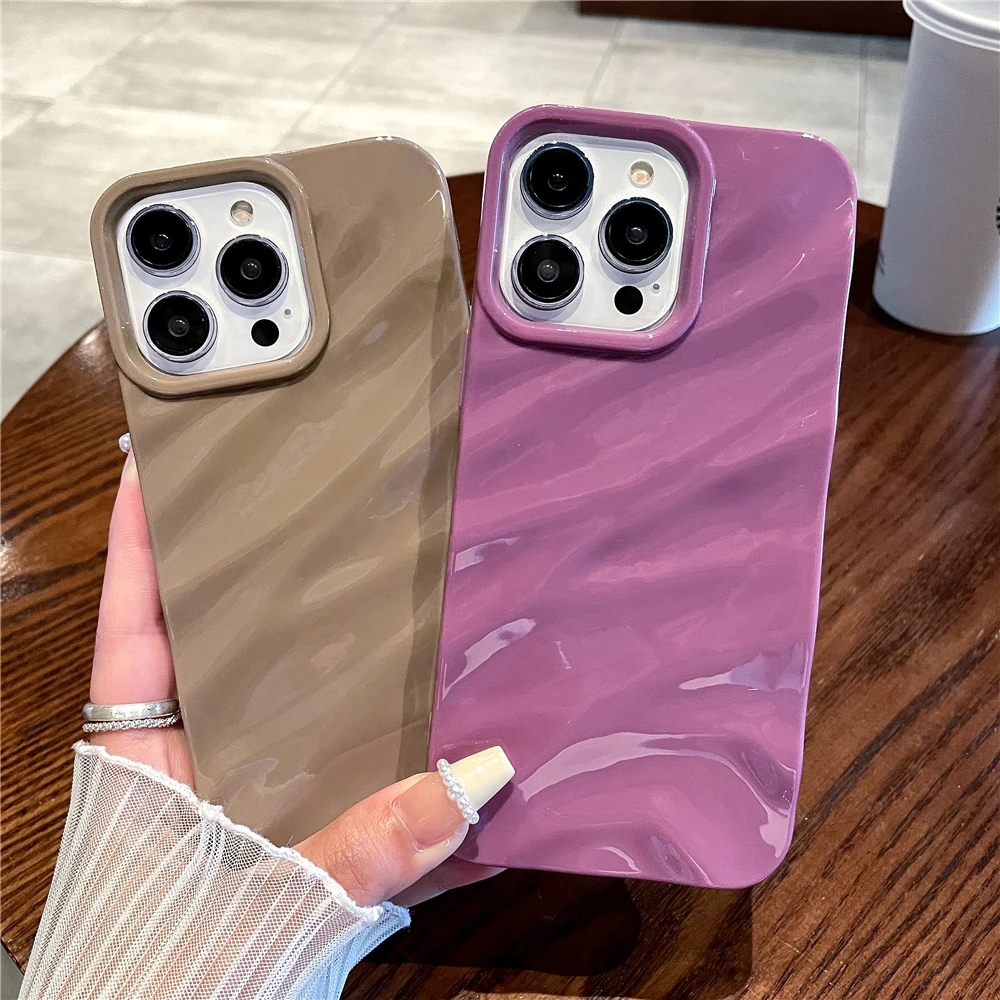 Luxury Curly 3D Wavy Pattern Candy Color Soft Shockproof Phone Case