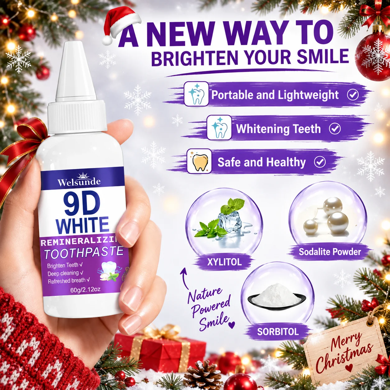 2PCS Whitening Toothpaste for Deep Cleaning & Brighter Smile, Purple Remineralizing Hydroxyapatite Toothpaste, European Formula with Minty Fresh Breath, Gentle on Gums, Travel-Size 60g*2, Ideal Oral Hygiene Gift for Women & Men, Local Warehouses