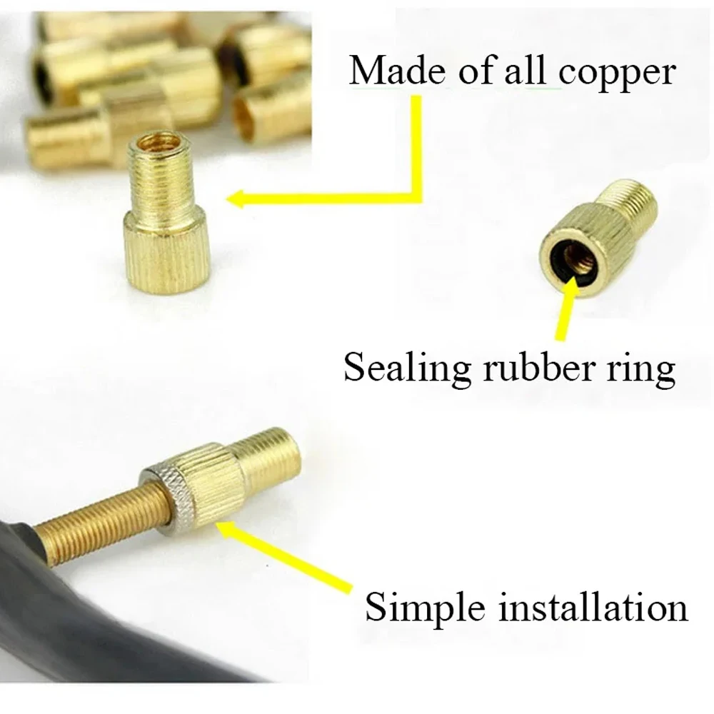 Bicycle Valve Adapter 4/5PC F/V To A/V Valve Adapter Bike Value Converter Presta To Schrader Golden Bike Tire French Valve Adapter Bicycle Accessories