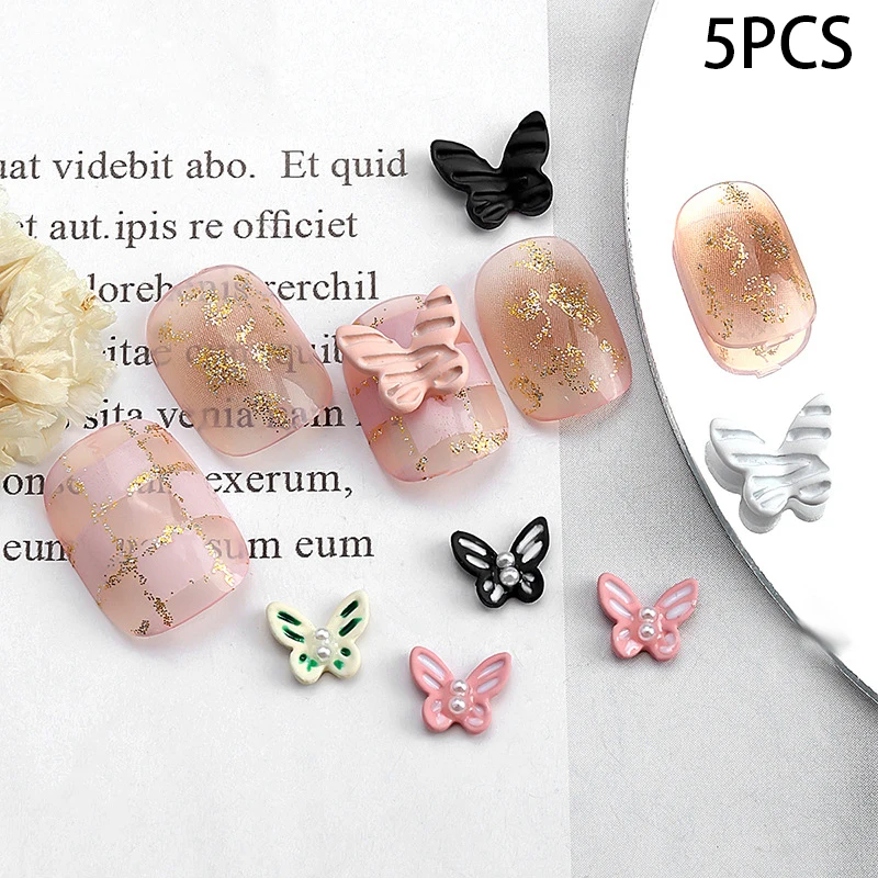 

5Pcs/Bag Colorful Spray Paint Frosted Butterfly Pearl Nail Art Decoration Super Fairy Alloy Butterfly Manicure Jewelry Accessory