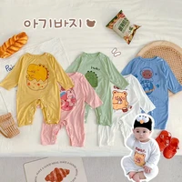 2023 Korean INS Baby Long Sleeved Jumpsuit Modal Boy Clothes Girls Home Wear Spring Summer Romper Crawling Pajamas Costume 2