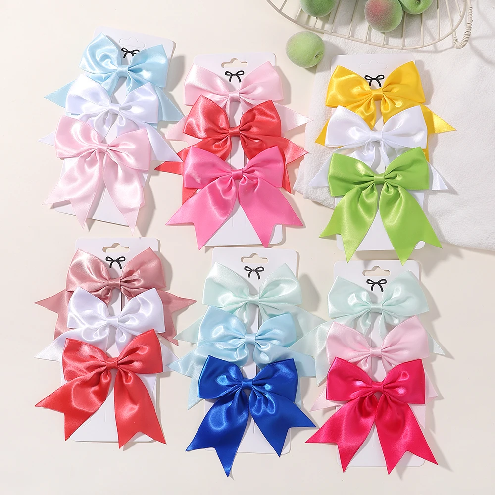 3Pcs/Set Lovely Solid Color Ribbon Bows Hair Clip for Kids Girls Hairpins Barrettes Handmade Baby Headwear Hair Accessories