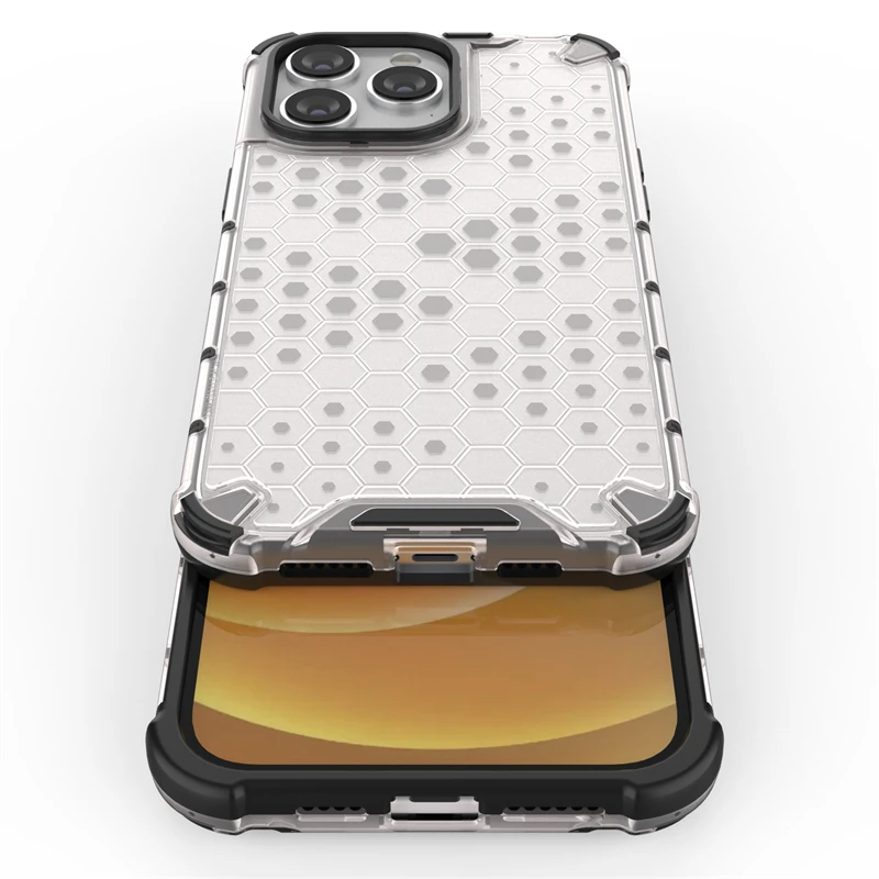 Honeycomb Clear Stødsikkert Etui Til Hybrid TPU Transparent Armor Cover iPhone 7 8 Plus 11 12 13 14 15 Pro Max_voghion.com
