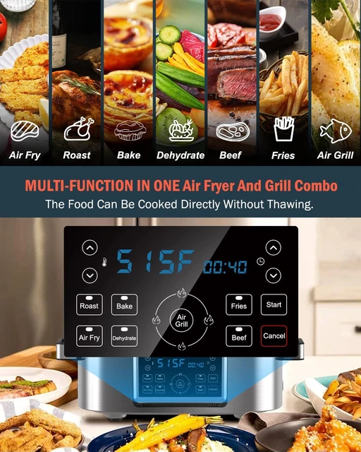 and Air Fryer Combo, 10-in-1 Indoor Grill, Stainless Steel Air