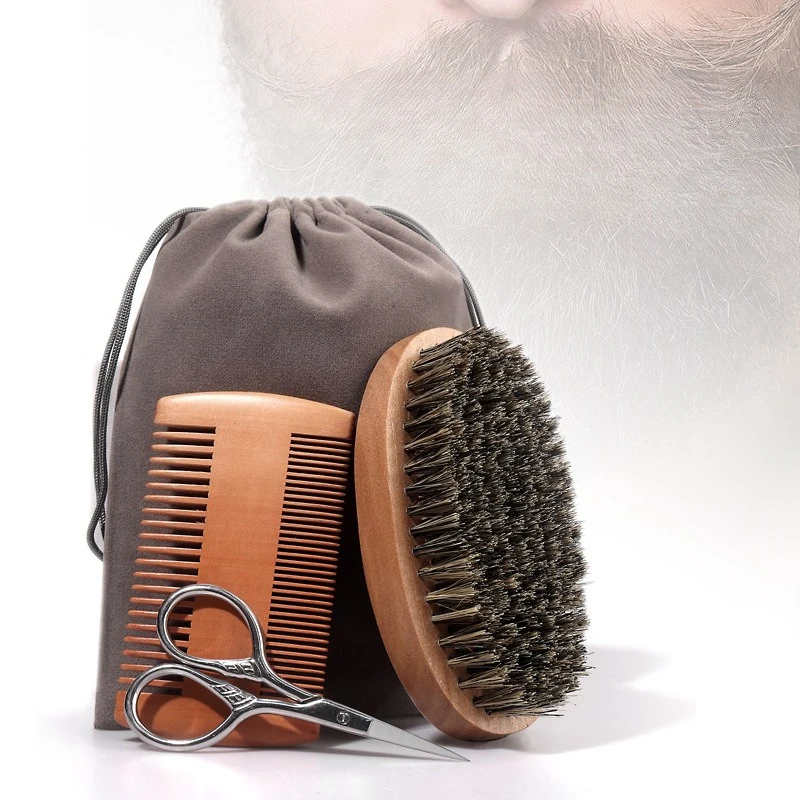 Luxurious Soft Boar Bristle Shaving Brush & Wooden Comb Grooming Kit with Gift Bag