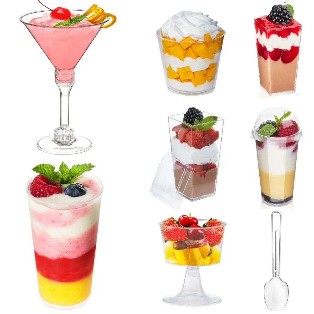 10Pcs Clear Mousse Cup Jelly Plastic Disposable Mini Pudding Cup with Cover Square Dessert Cake