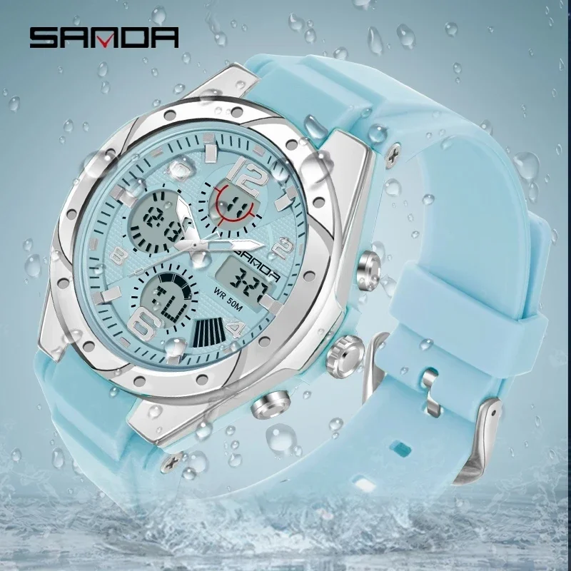 

SANDA 6062 модные спортивные женские часы модные повседневные Водонепроницаемые светодиодные цифровые женские часы Reno Feminino