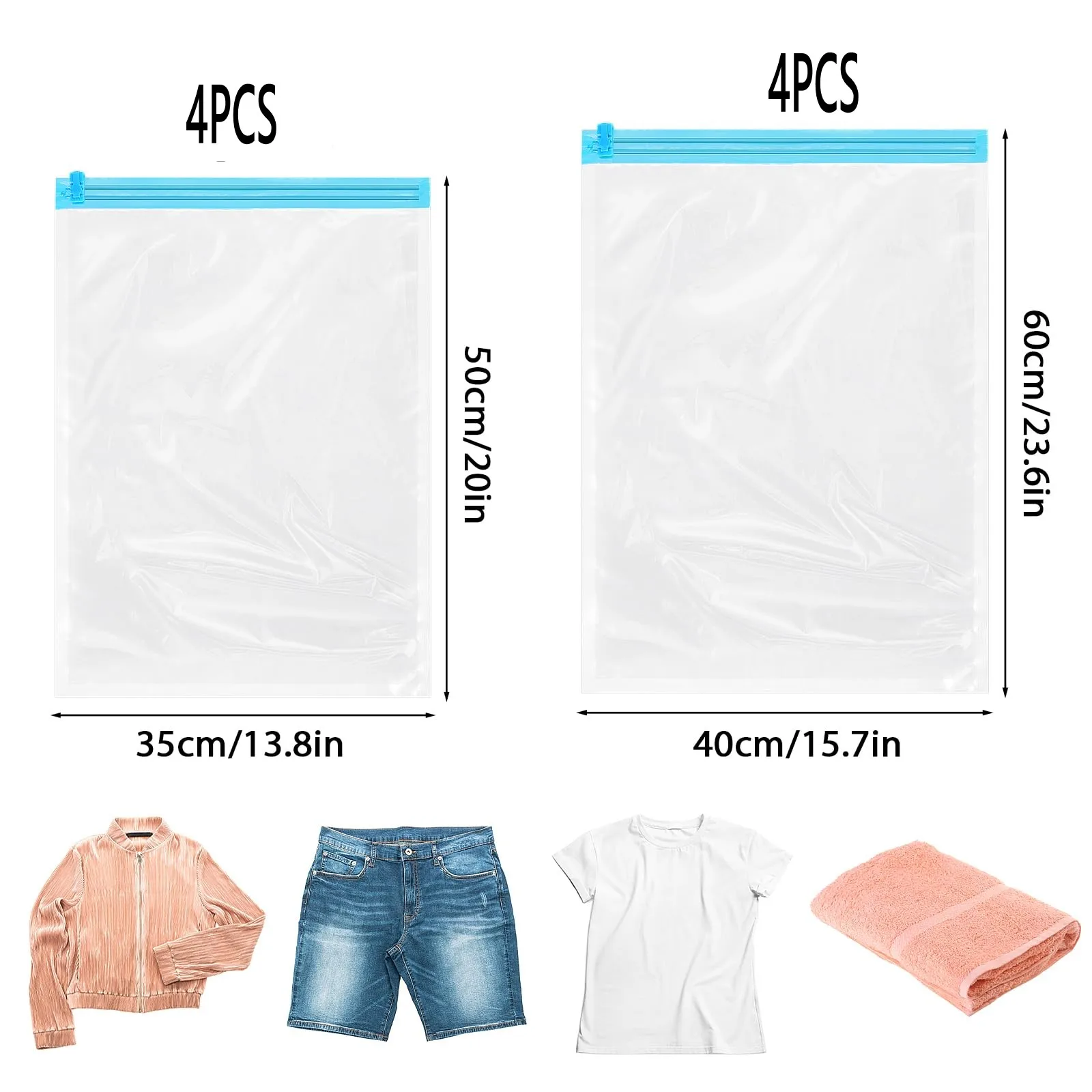 TAILI Sacchetti Sottovuoto Vestiti da Appendere, 4 Confezioni (105×70 cm), Buste Sottovuoto Vestiti per Abiti, Cappotti, Giacche, Risparmia l'80% di Spazio organizzare l'armadio Sacchi
