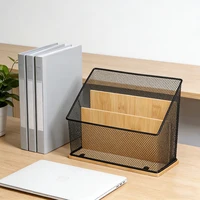 Bamboo Base Iron Wire Mesh A4 File Rack - Multi-Layer Desktop Document Organizer with Multiple Compartments 5