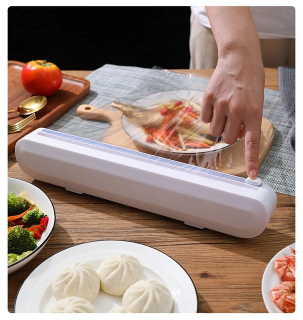 Cutter Adjustable Cling Film Plastic Food Wrap Dispenser with Slide Cutter  Preservation Foil Storage Box with