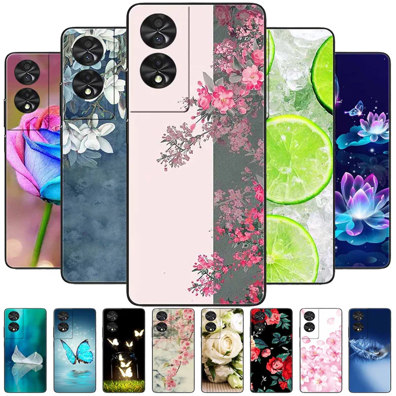 Floral Silicone Soft TPU Phone Cover with Black Bumper