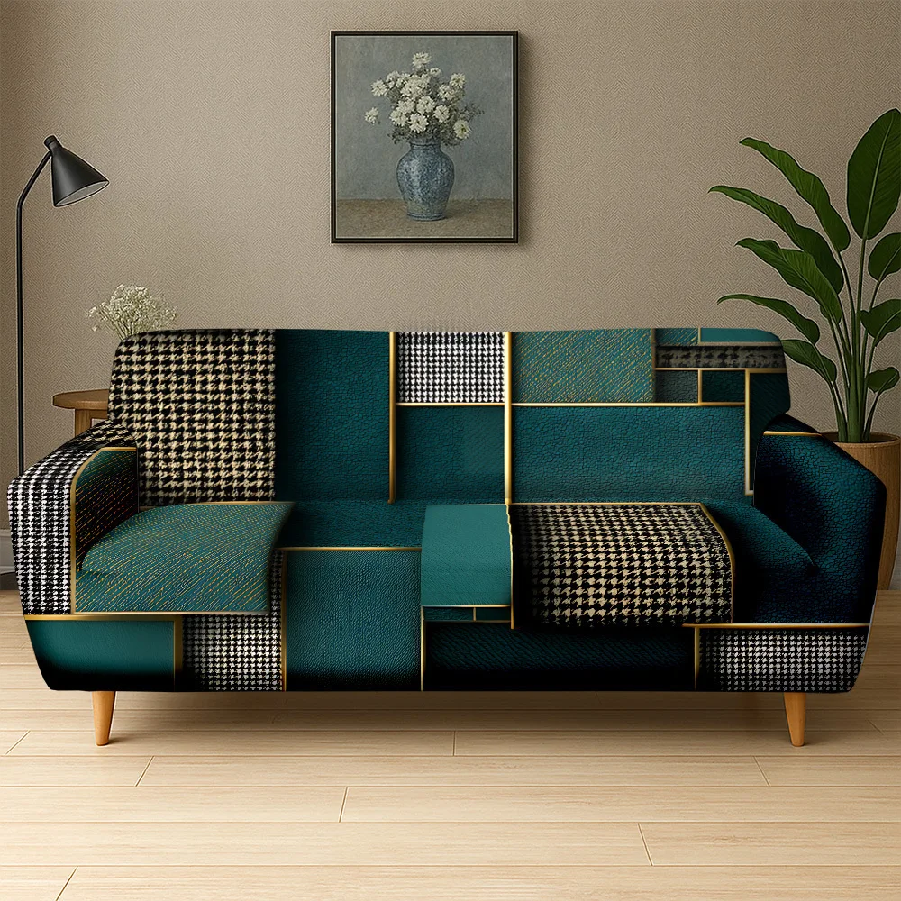 Rubber sofa cover with vintage checkered pattern, removable and washable, furniture protector in the living room