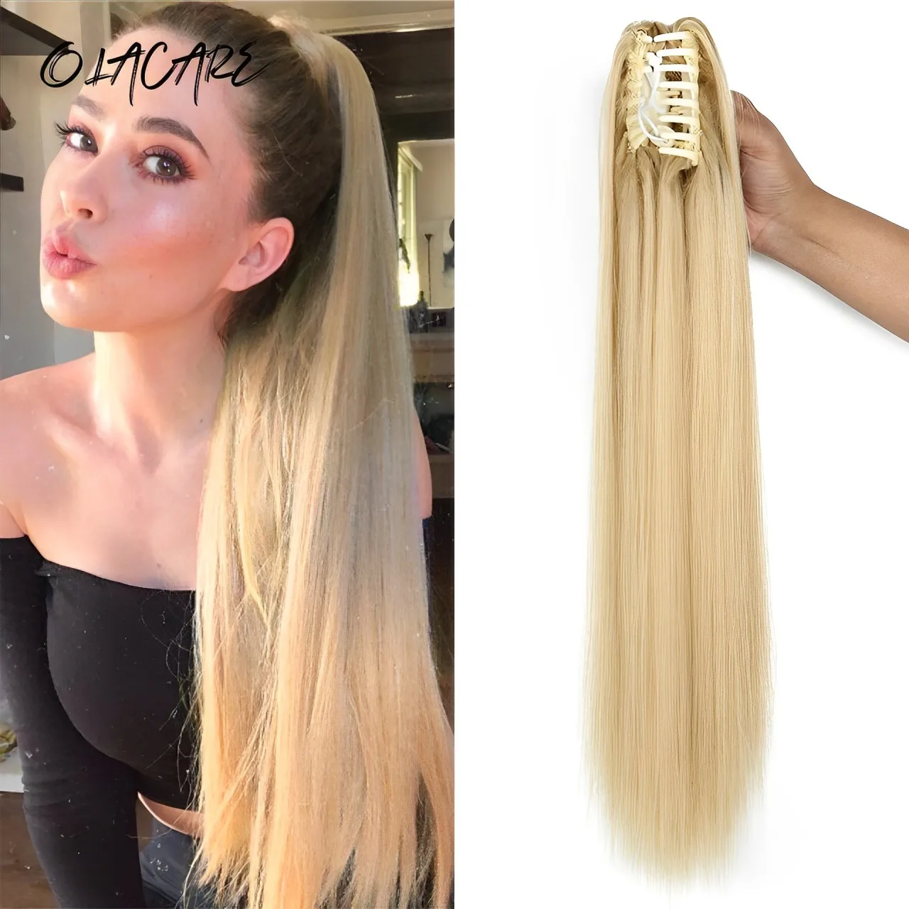 Synthetic Straight Claw Clip On Ponytail Hair Extensions