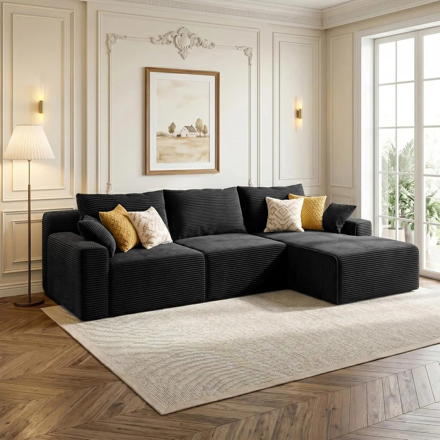 98" Boneless Modular Sectional Sofa, Cloud Couch with 27" Deep Seat & Oversized Chaise, L-Shaped High-Density Foam Sofa, Custom