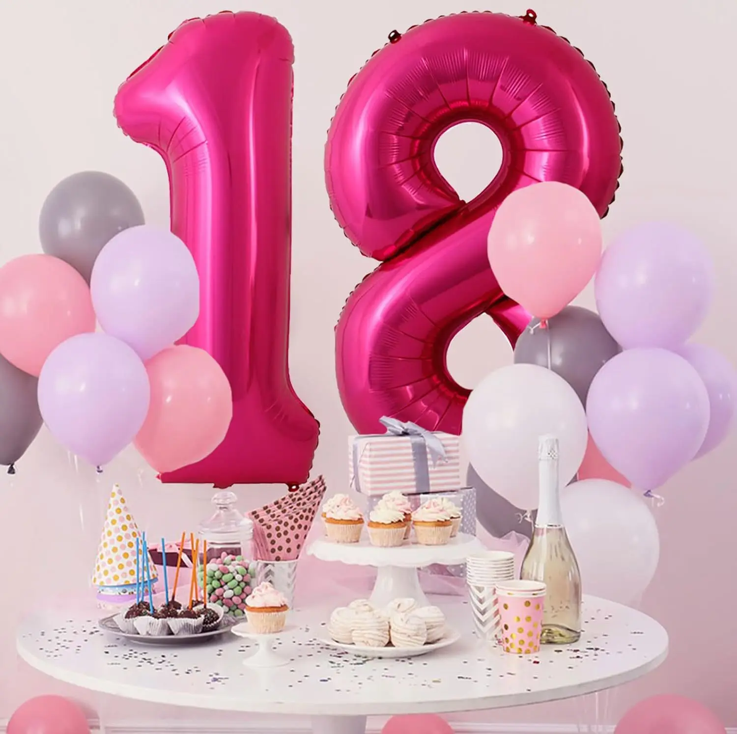 40-Zoll-Heliumballons mit heißen Rosen und rosa Zahlen, große riesige Zahlenfolien-Heliumballons, Geburtstagsfeier, Feier, Dekoration, große Globos – Detail 3