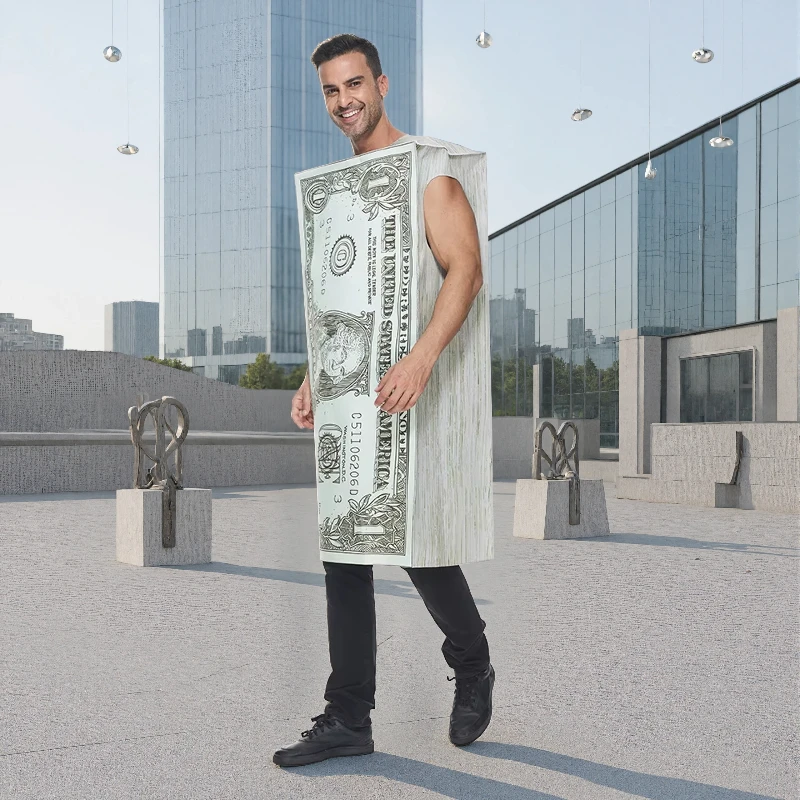 Adult Funny Dollar Bills Costume Bar Party Unisex Outfits Paper Money Cosplay Clothes Carnival Performance Fancy Dress