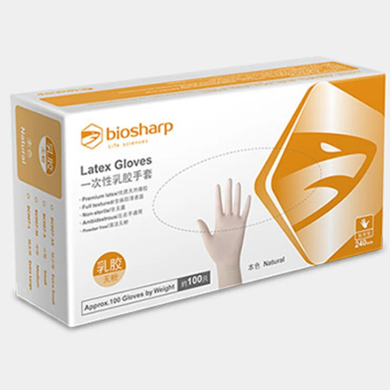Biosharp 라텍스 장갑, 탈착식 두꺼운 BC007-XS BC007-S BC007-M BC007-L, 천연 라텍스 추출 유형, 박스당 100 개