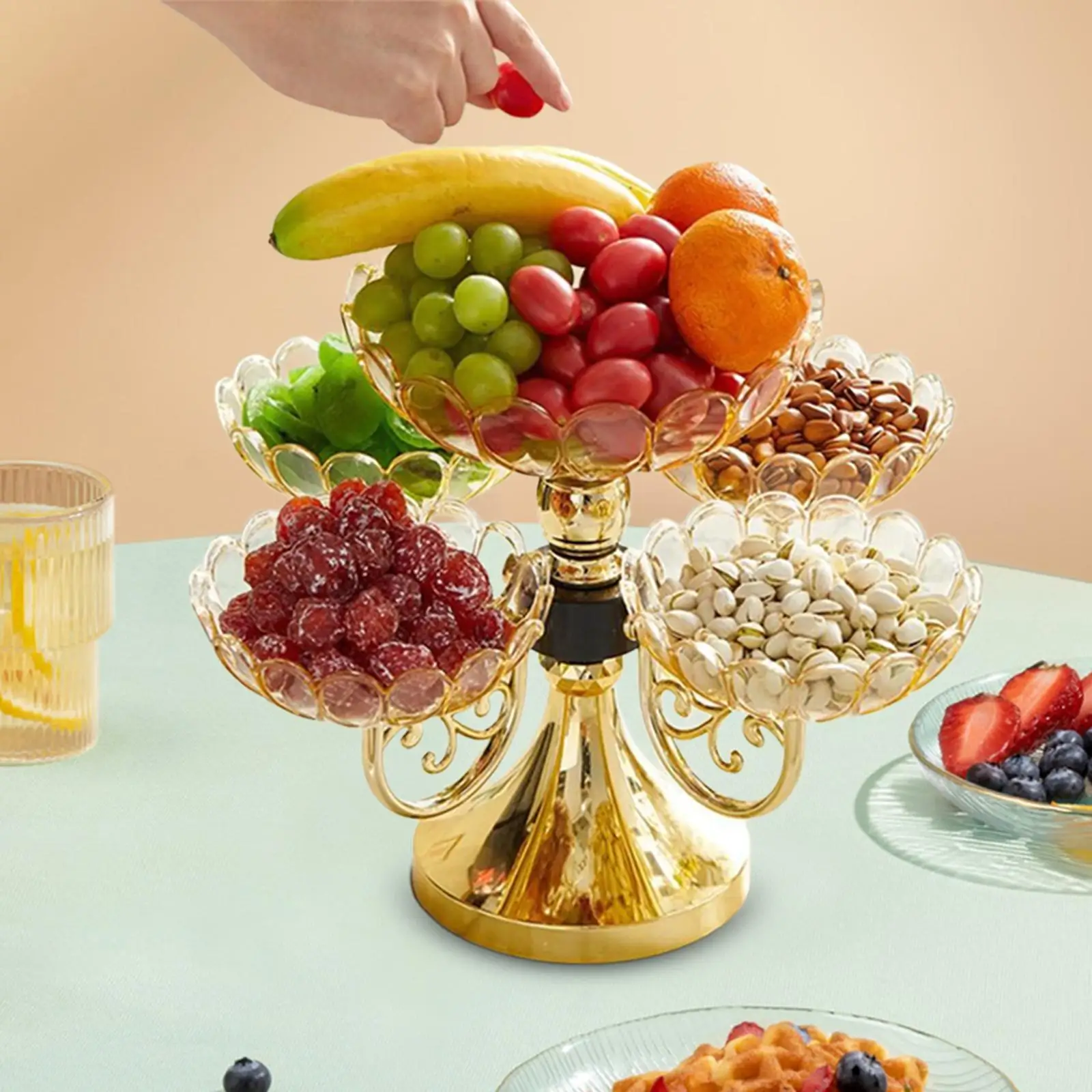 Flower Snack Dessert Plate Fruit Bowl Light Luxury with 5 Bowl Dried Fruit Plate for Cafe Household Office Wedding Living Room 2