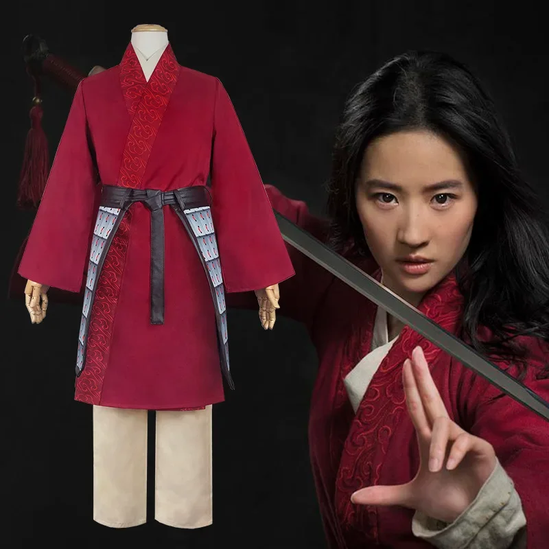 Movie Hua Mulan Cosplay Costumes Red Robes Chinese Hanfu Princess Dresses up for Adults Kids Performance Halloween Costume Armor