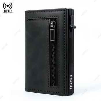 Porta carte di credito antifurto Portafogli da uomo Porta carte di credito minimalista pop-up in pelle di alluminio con blocco Rfid per uomo
