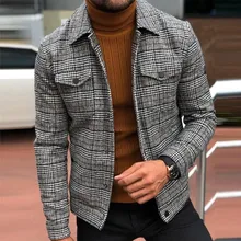 

Men Jacket Spring and Autumn Fashion Plaid Slim Fit Single-Breasted Jacket Men Casual Long-Sleeved Turn-down Collar Jacket