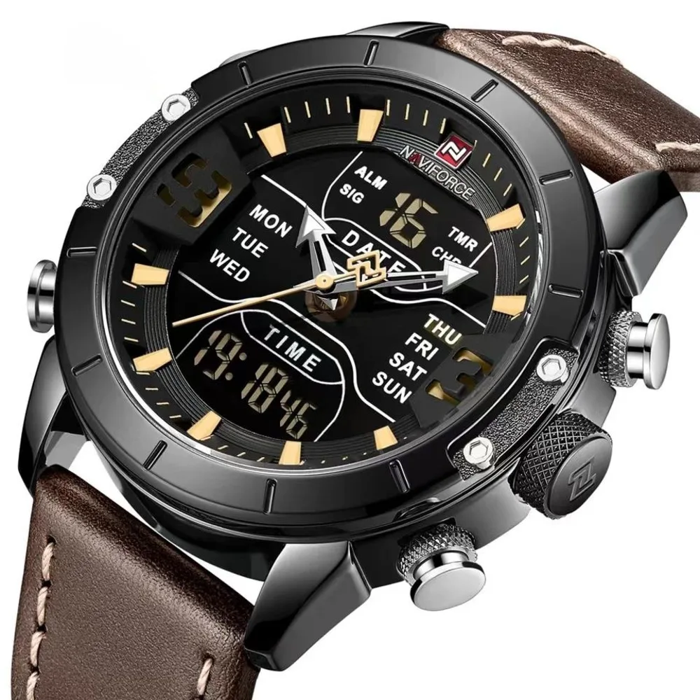 Quartz Watch For Men Top Brand Luxury Date Week Dispaly Waterproof Clock Sport Leather Strap Men Watch Relogios Masculino NF9153