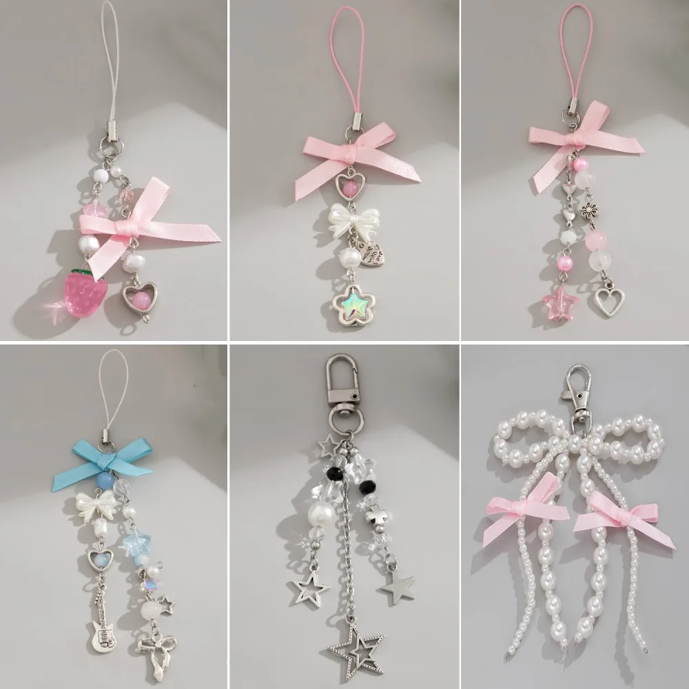Y2k Fashion Keychain Flower Star Love Bow Strawberry Pendant Acrylic Key Chain Student Women Bag Backpack Accessories