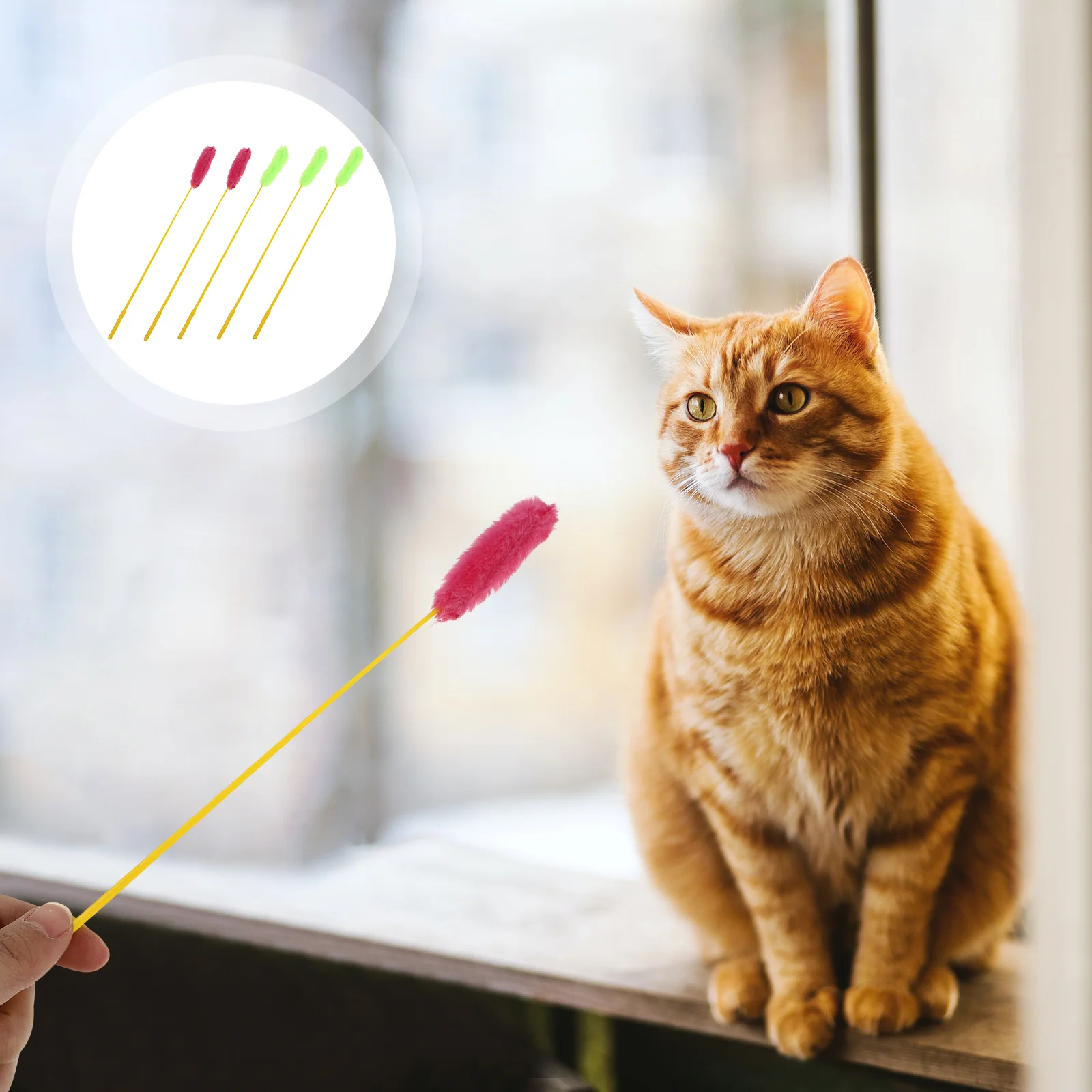 

5pcs Plush String Toy Training Wand Cat Interactive Plush Wand Toy Funny Stick Teaser for Cat Kitten (Random Color)