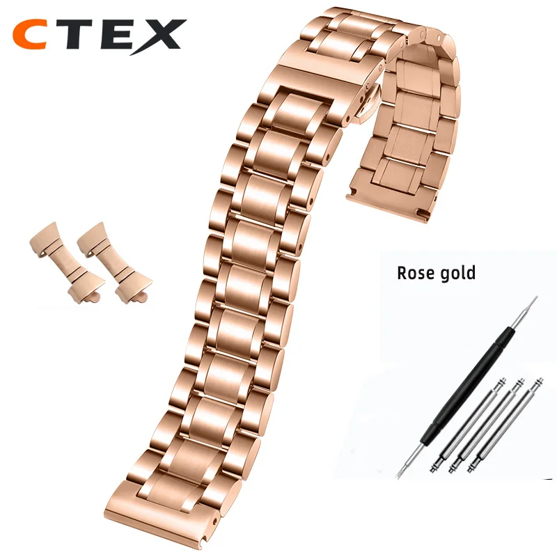 Stainless Steel Curved Strap Watch Bracelet for Men and Women - Multiple Size Options Available