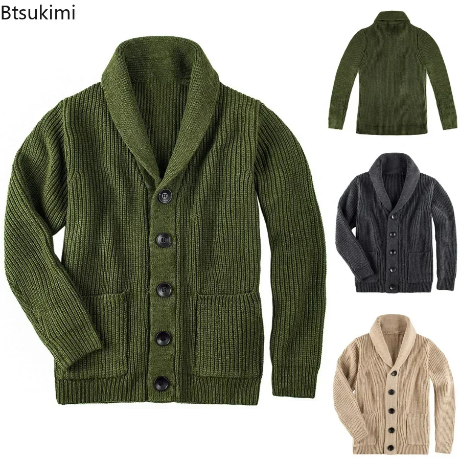 New Autumn Winter Men Shawl Collar Cardigan Sweater Classic Male Warm Sweater Cotton Pullover Mens Knitwear Clothes Male