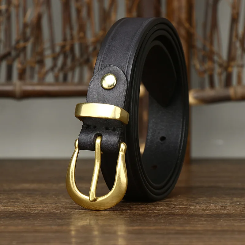 Copper Buckle Cowskin Genuine Leather Belts for Women 2.4cm For Jeans Simple Strap Waist Belt leather belts