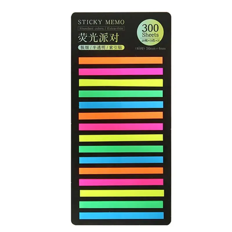 300Sheets Color Stickers Transparent Fluorescent Index Tabs Flags Sticky Note Page Bookmark School Office Supplies Stationery