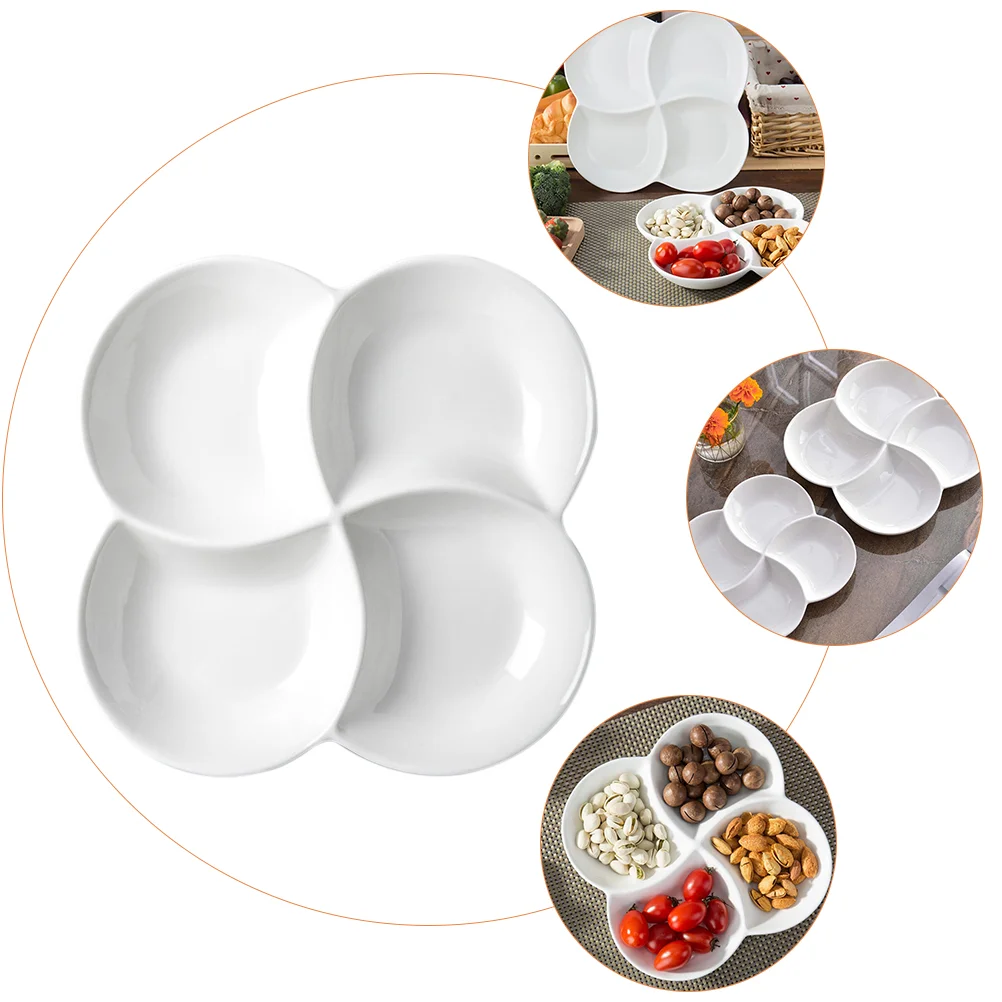 Four Compartments Snack Plate Melamine Material Fruit Dish Candy Holder Dried Fruit Bowl Serving Plates Kitchen Dining Bar