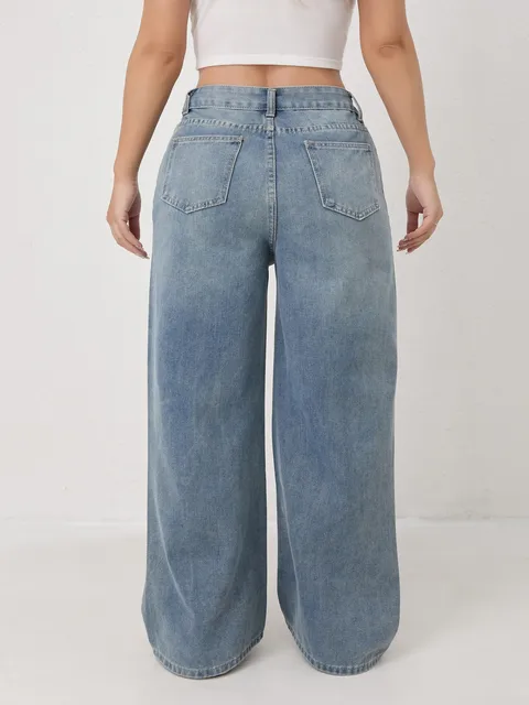Women's Jeans 2026 New Arrival Loose Fit Casual High Waist Y2K Wide Leg Ripped Regular Denim Trousers Trendy Vintage Strety Ve 5