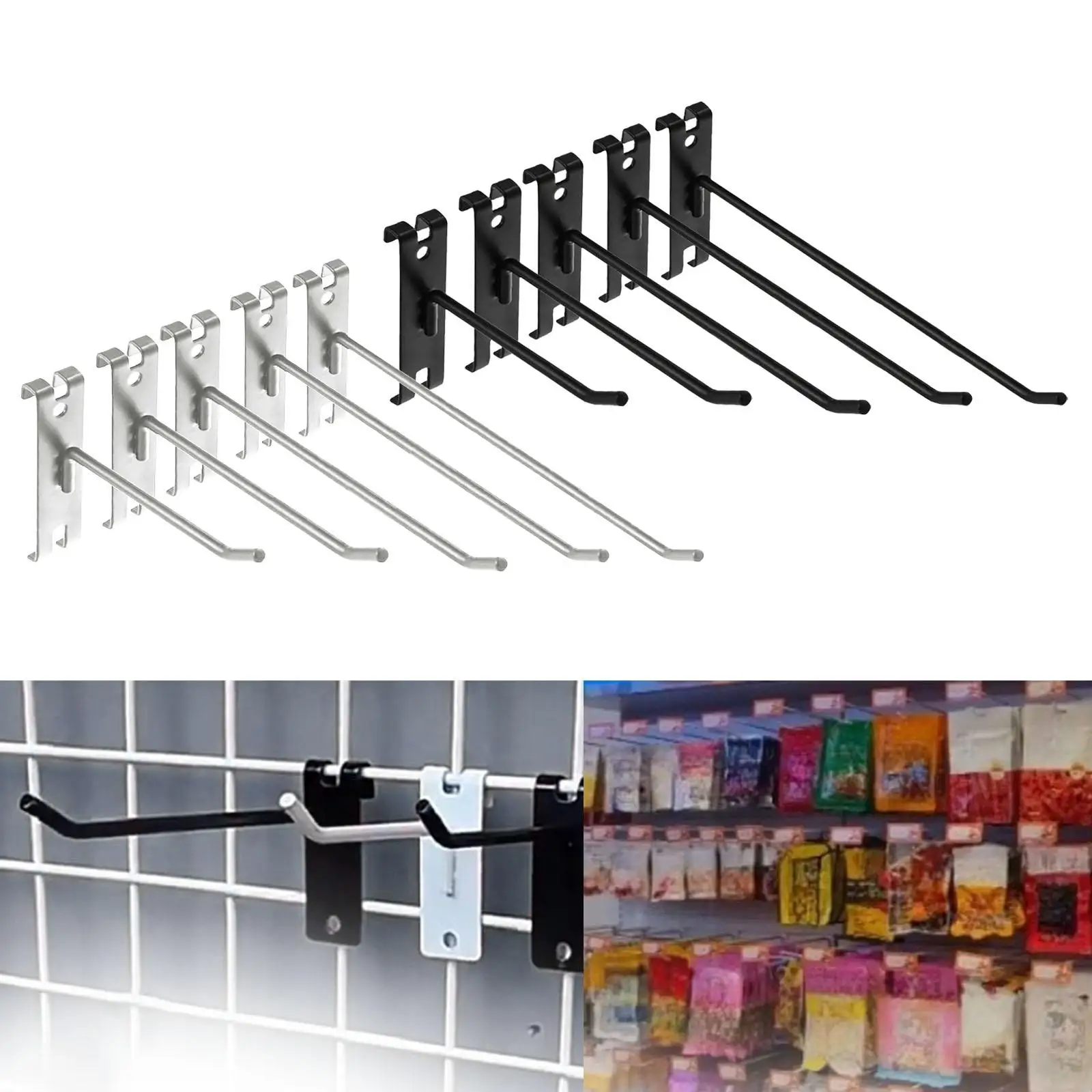 5 Pieces Wall Hooks Wall Grid Accessories Metal Multi Use Display Hooks for Grid Wall for Home Backyard Workplace , silver 25cm 3