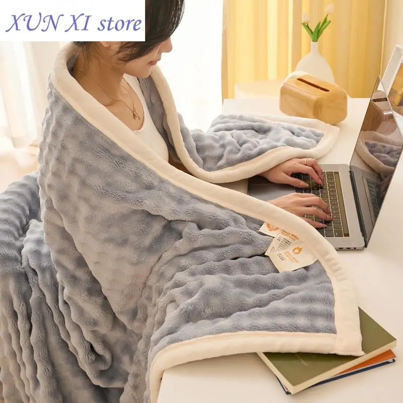 

New Gray Blanket Skin-friendly Bedspread Velevt Shawl for Nap Office Blankets Home Plaid Thickened Bedsheet(No Pillowcase)