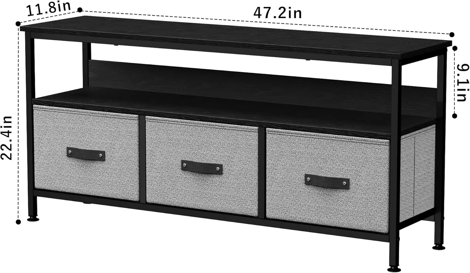 55" Dresser-Style TV Stand with 3 Drawers, Compact Entertainment Center with Storage for Living Room/Bedroom – Black/Grey