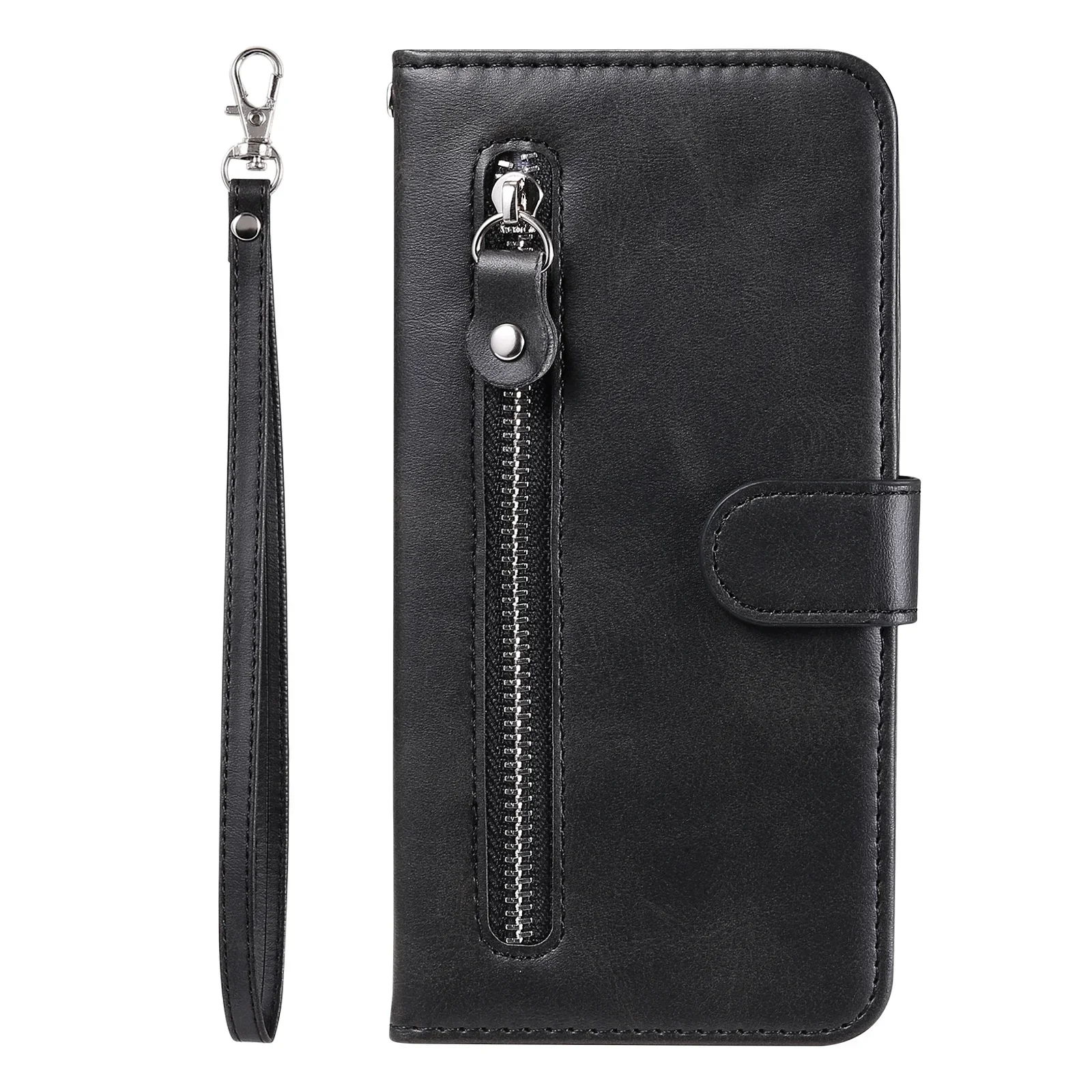 Luxury Zipper Leather Wallet Phone Case with Card Slots and Stand