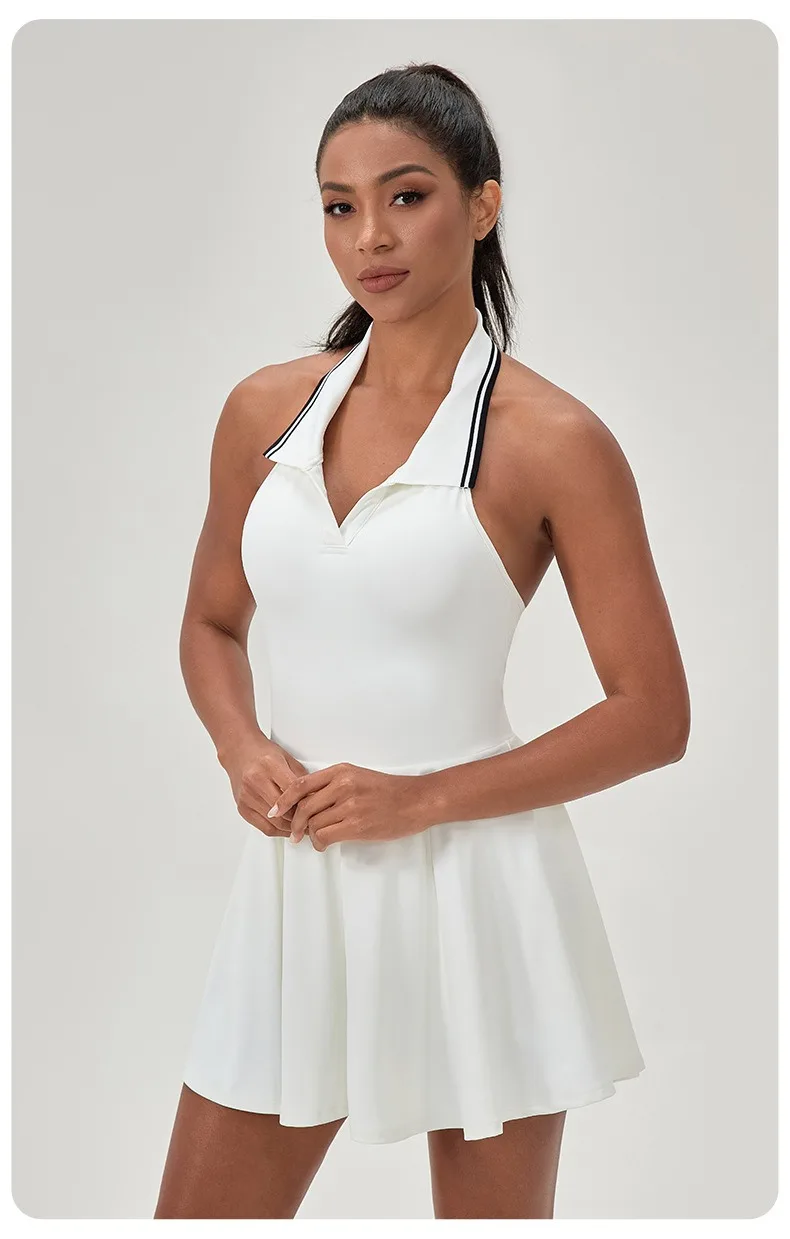 Description Picture 6 of itemWomen's Outdoor Sports Tennis Dress Sleeveless Hanging Neck Gym Dress Casual Yoga Dress Sexy Sports One Piece Dres