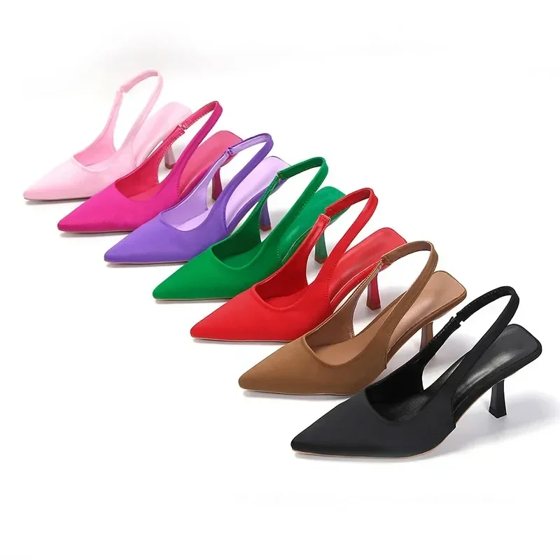 Women Rhinestone High Heels Woman Pumps Heeled Sandals Fashion Female Stiletto Slingback Pointe Weddings Bridal