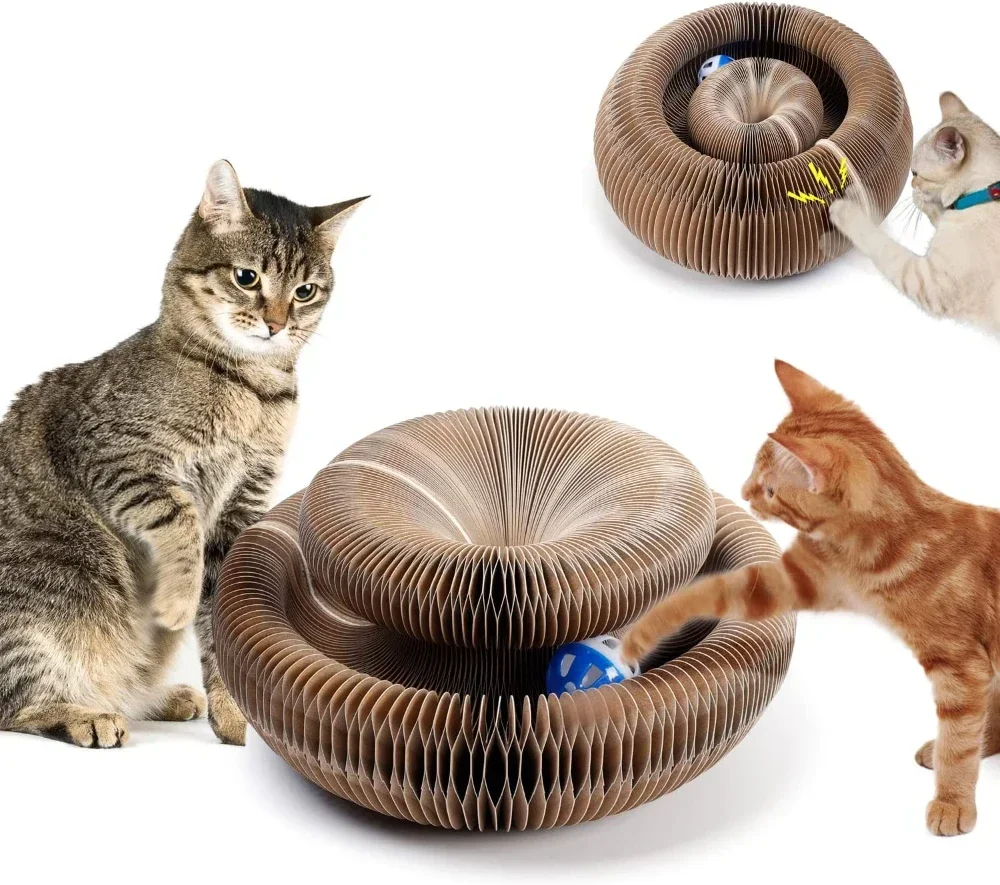 

Magic Organ Cat Scratching Board Foldable Cat Grinding Scratch Board With Toy Bell Durable Recyclable Interactive Cat Toy
